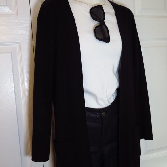 BLACK RIBBED  EDGE TO EDGE CARDIGAN - Picture 6 of 14